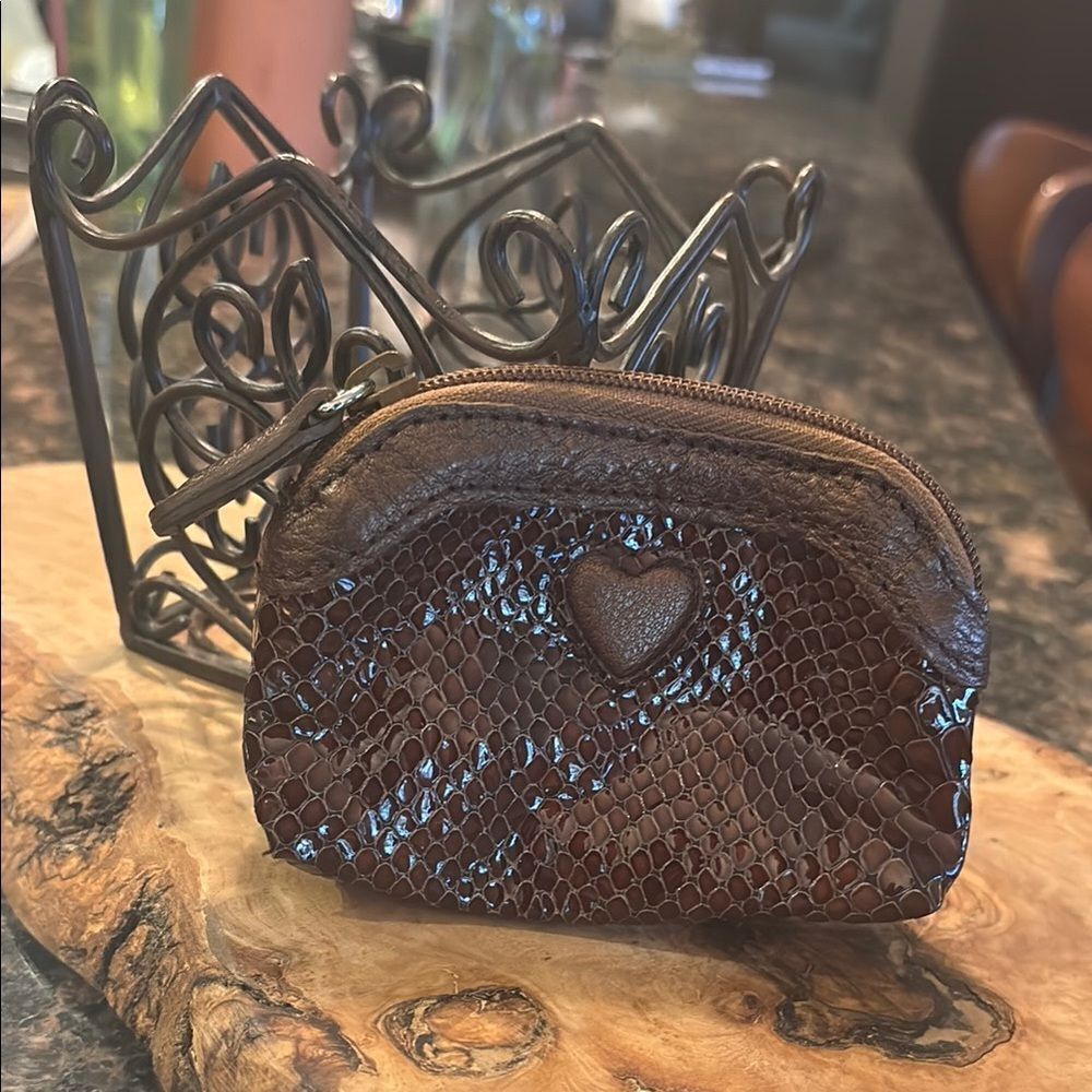 NEW. Brighton Brown Leather Heart-Embellished Coin Purse